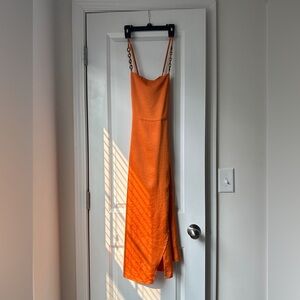 House of Harlow 1960 Orange Satin Slip Wrap Midi Dress – Size S